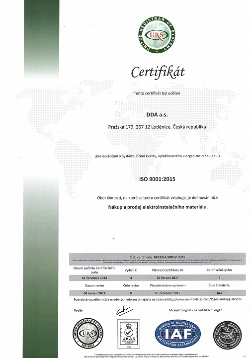 DDA je držitelem ISO certifikátu